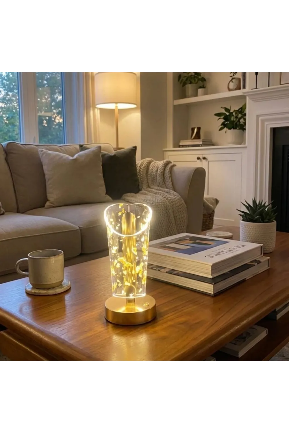 Açık Silindirik Kristal Altın Toz Model Led Masa Lambası – Gold Tabanlı, Dokunmatik, 3 Renk Işık Modlu, Şarjlı Modern Dekoratif Gece Lambası