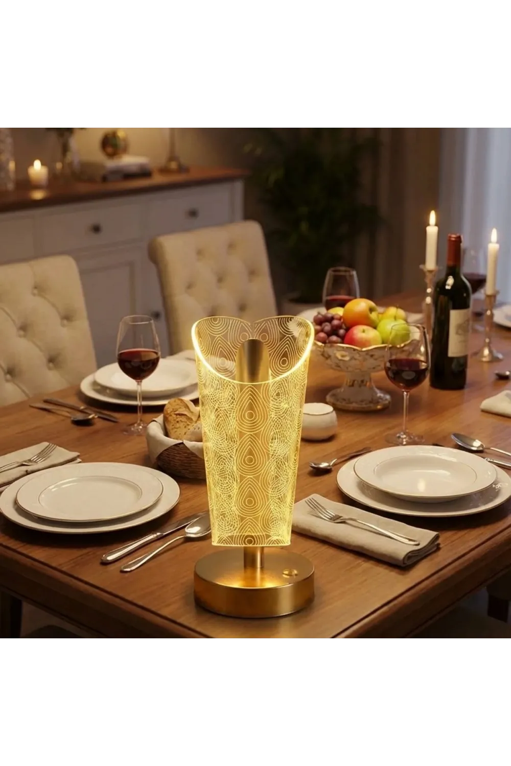 Açık Silindirik Kristal Damla model Led Masa Lambası – Gold Tabanlı, Dokunmatik, 3 Renk Işık Modlu, Şarjlı Modern Dekoratif Gece Lambası