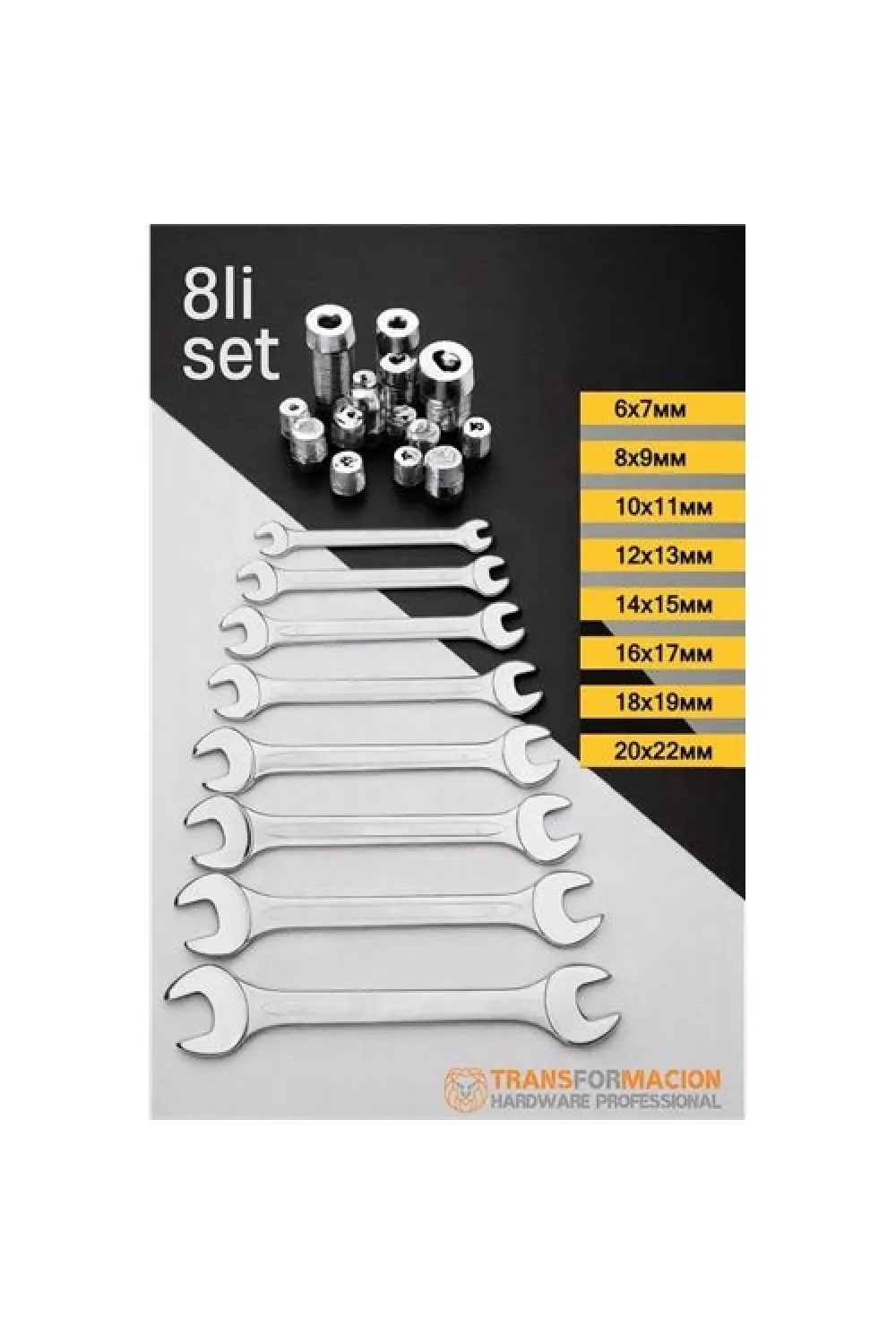 Açık Uçlu Anahtar Seti - İki Ağızlı Anahtar - İki Ucu Açık Vanadium Çelik Anahtar 8 li SET  721779