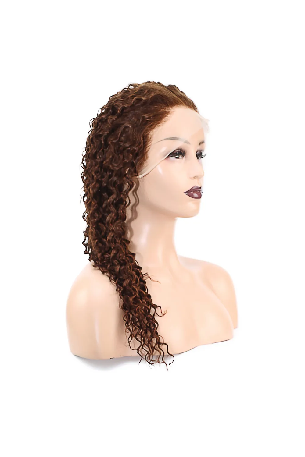 Afro Dalga Front Lace Gerçek Tül Peruk - Açık Kahve - 60-65cm