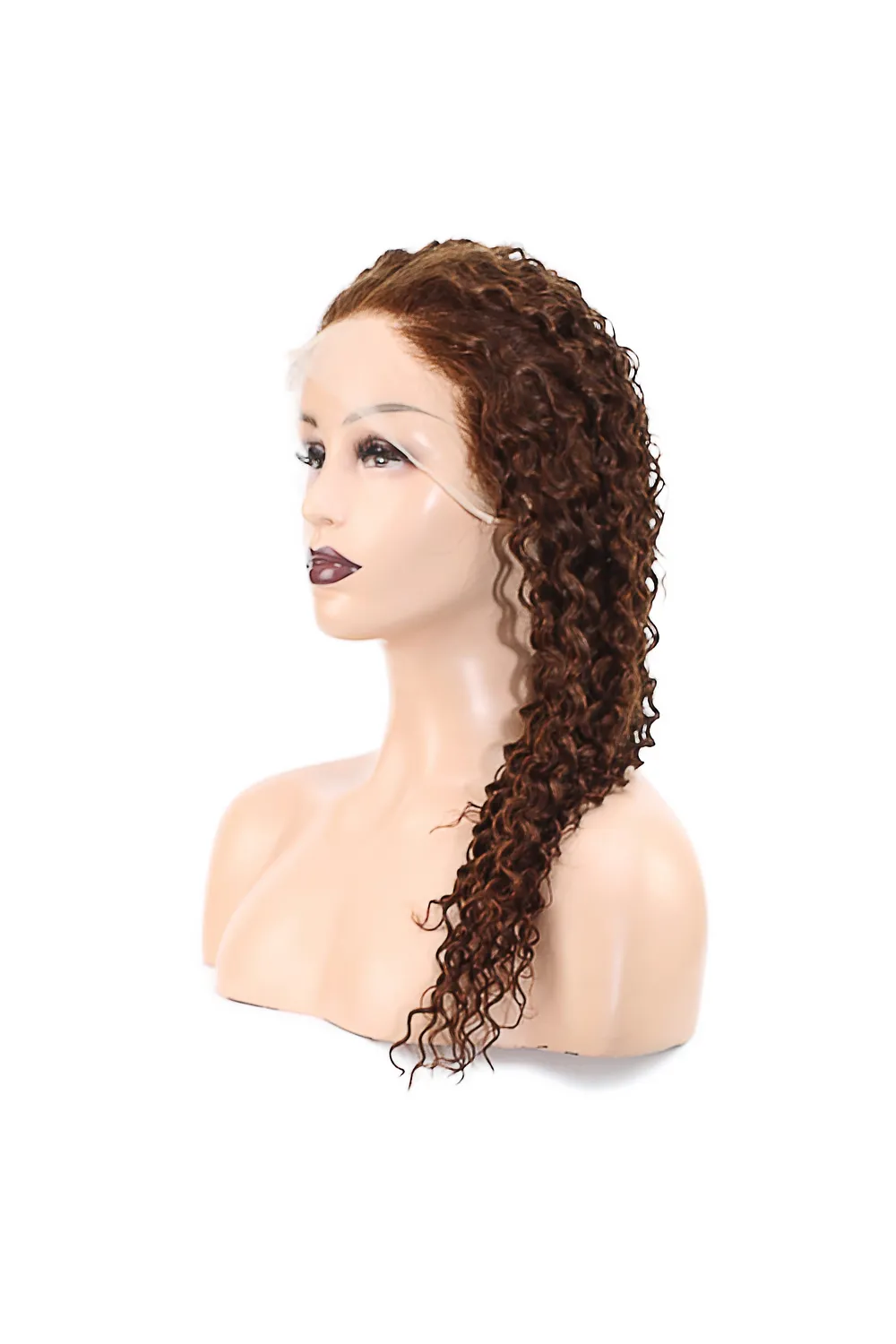 Afro Dalga Front Lace Gerçek Tül Peruk - Açık Kahve - 60-65cm