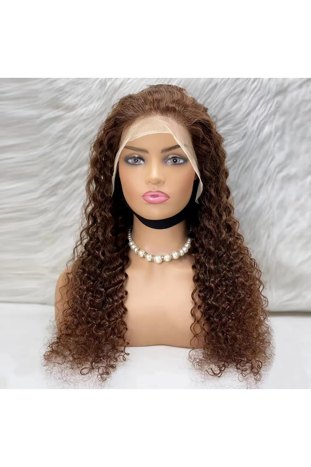 Afro Dalga Front Lace Gerçek Tül Peruk - Açık Kahve - 70-75cm