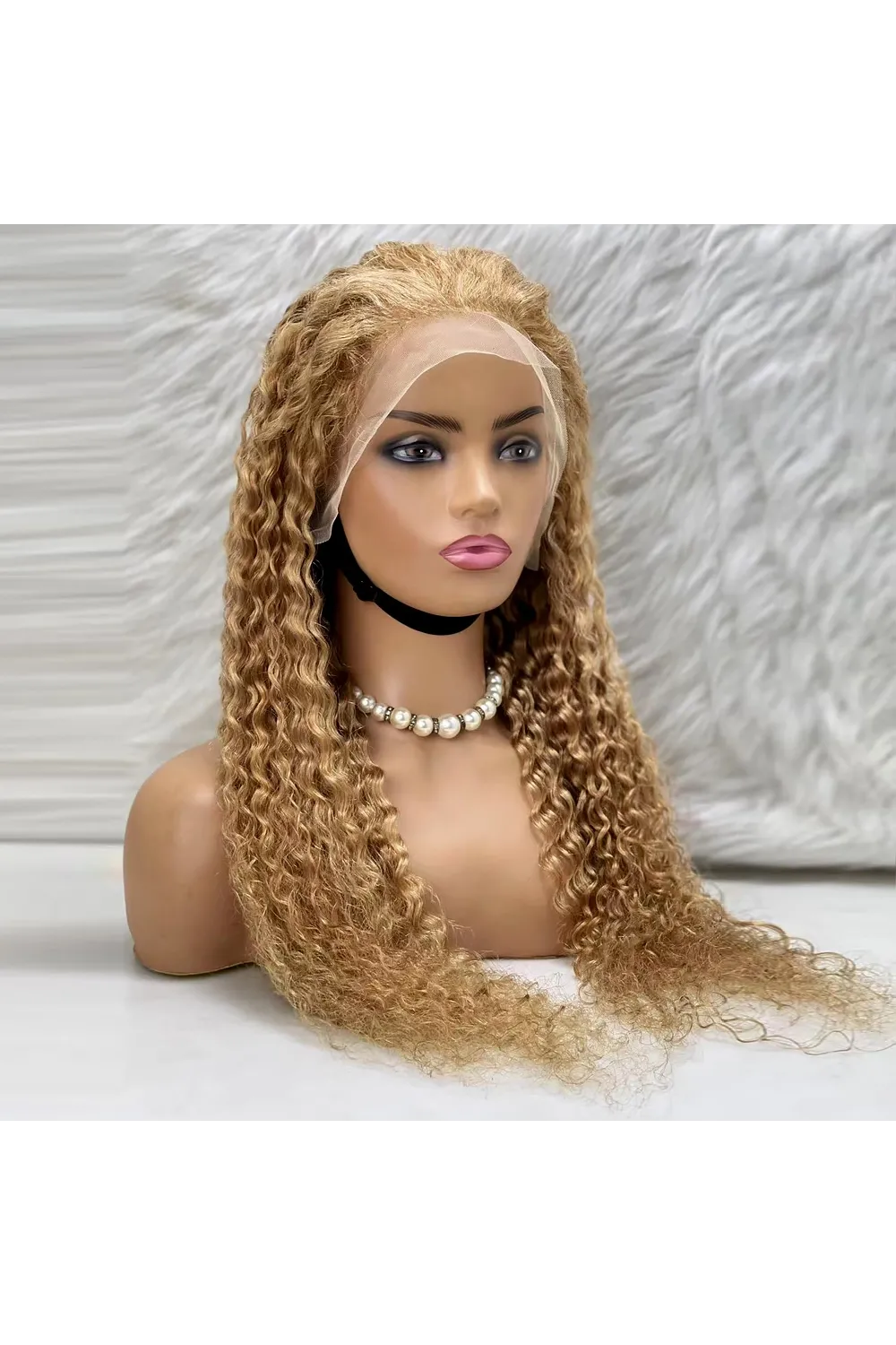 Afro Dalga Front Lace Gerçek Tül Peruk - Altın Karamel - 70-75cm