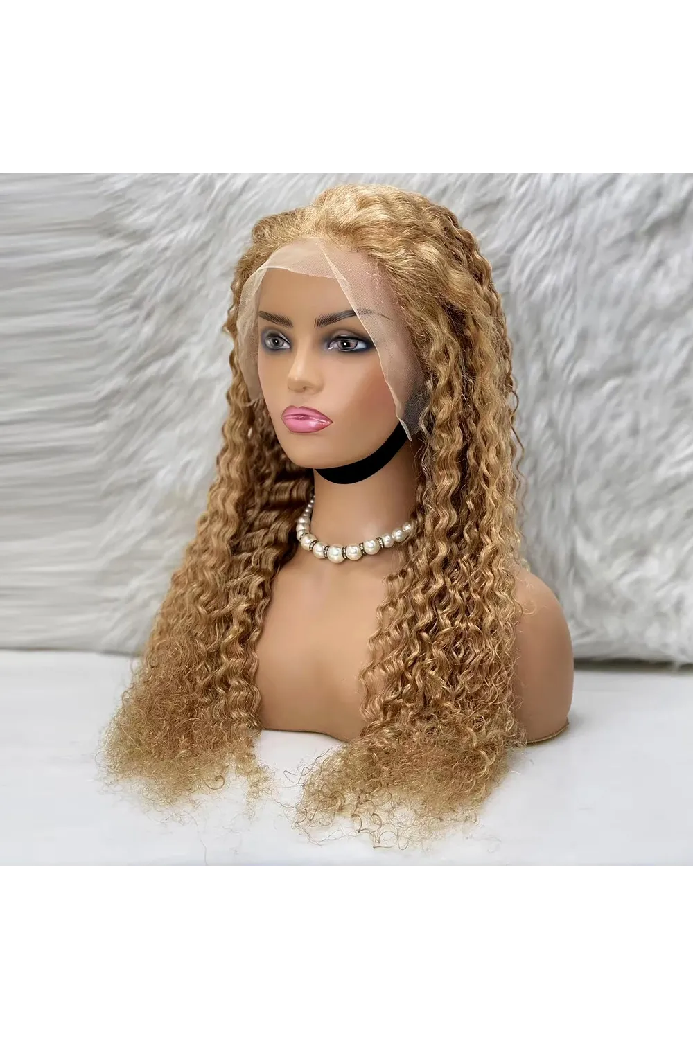 Afro Dalga Front Lace Gerçek Tül Peruk - Altın Karamel - 70-75cm
