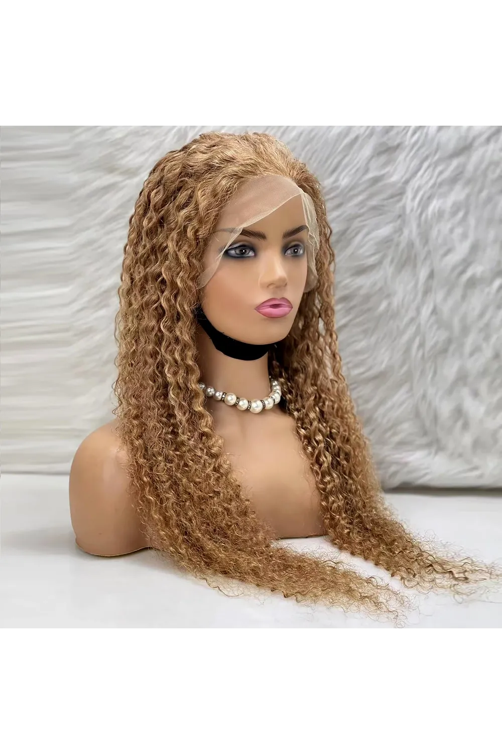 Afro Dalga Front Lace Gerçek Tül Peruk - Sıcak Karamel - 70-75cm