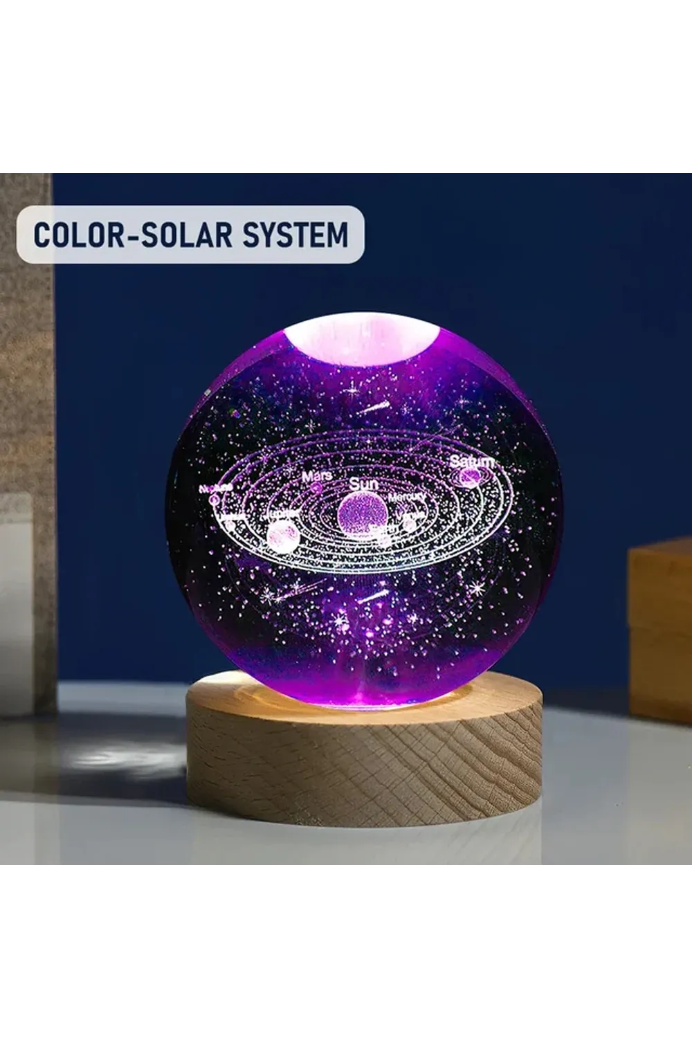 Ahşap Altlıklı Gezegen Cam Küre RGB
