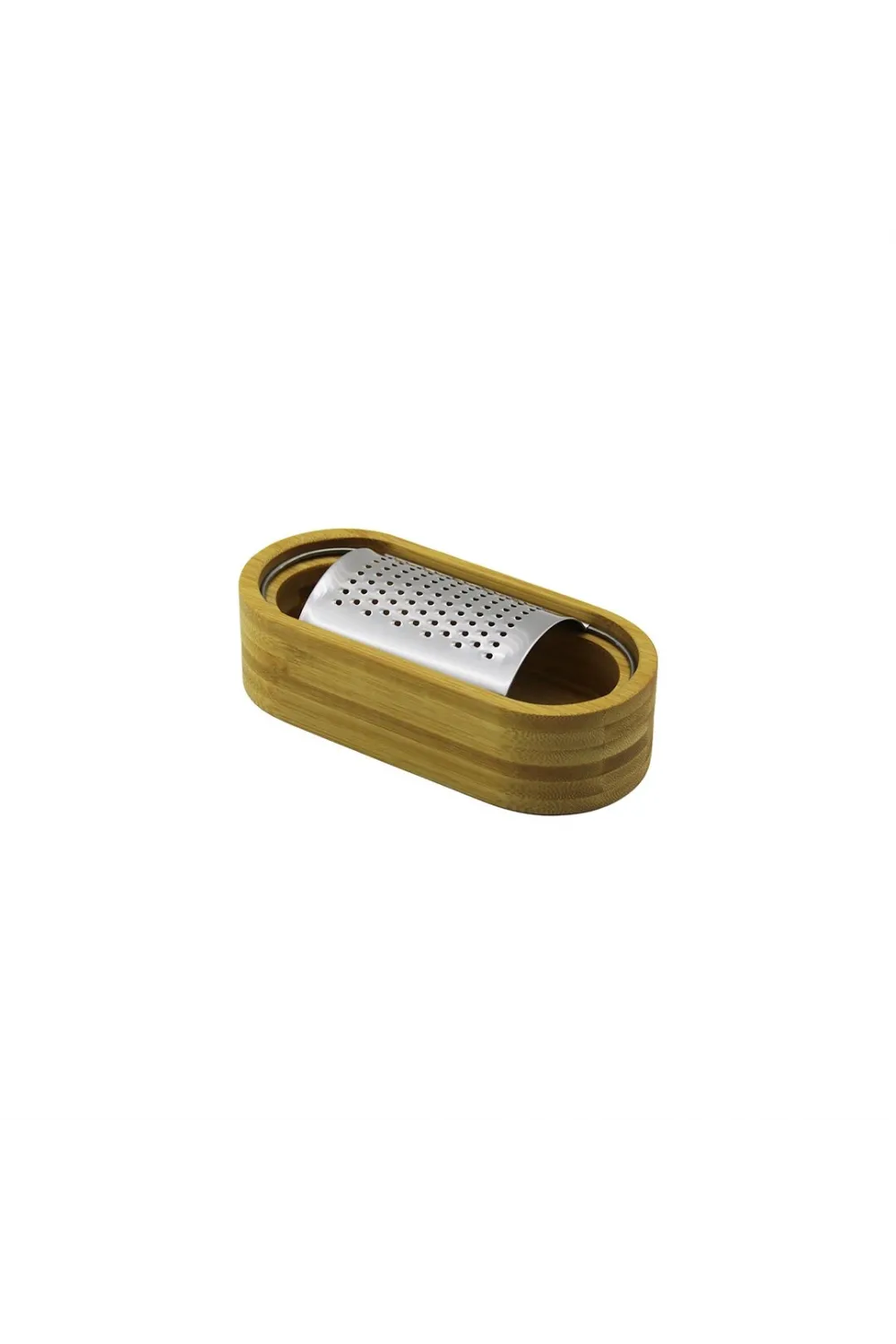Ahşap Bambu Hazneli Yatay - Oval Metal Bombeli Meyve Rendesi 7 X 15.5cm