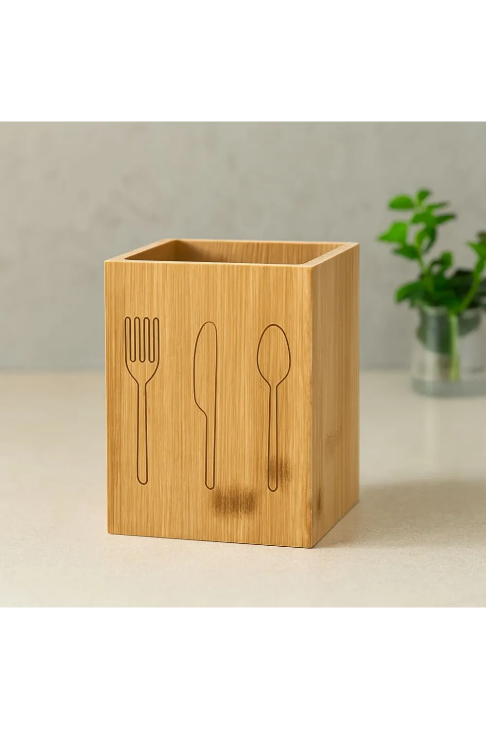 Ahşap Bambu Kaşıklık Organizer 9x9 cm