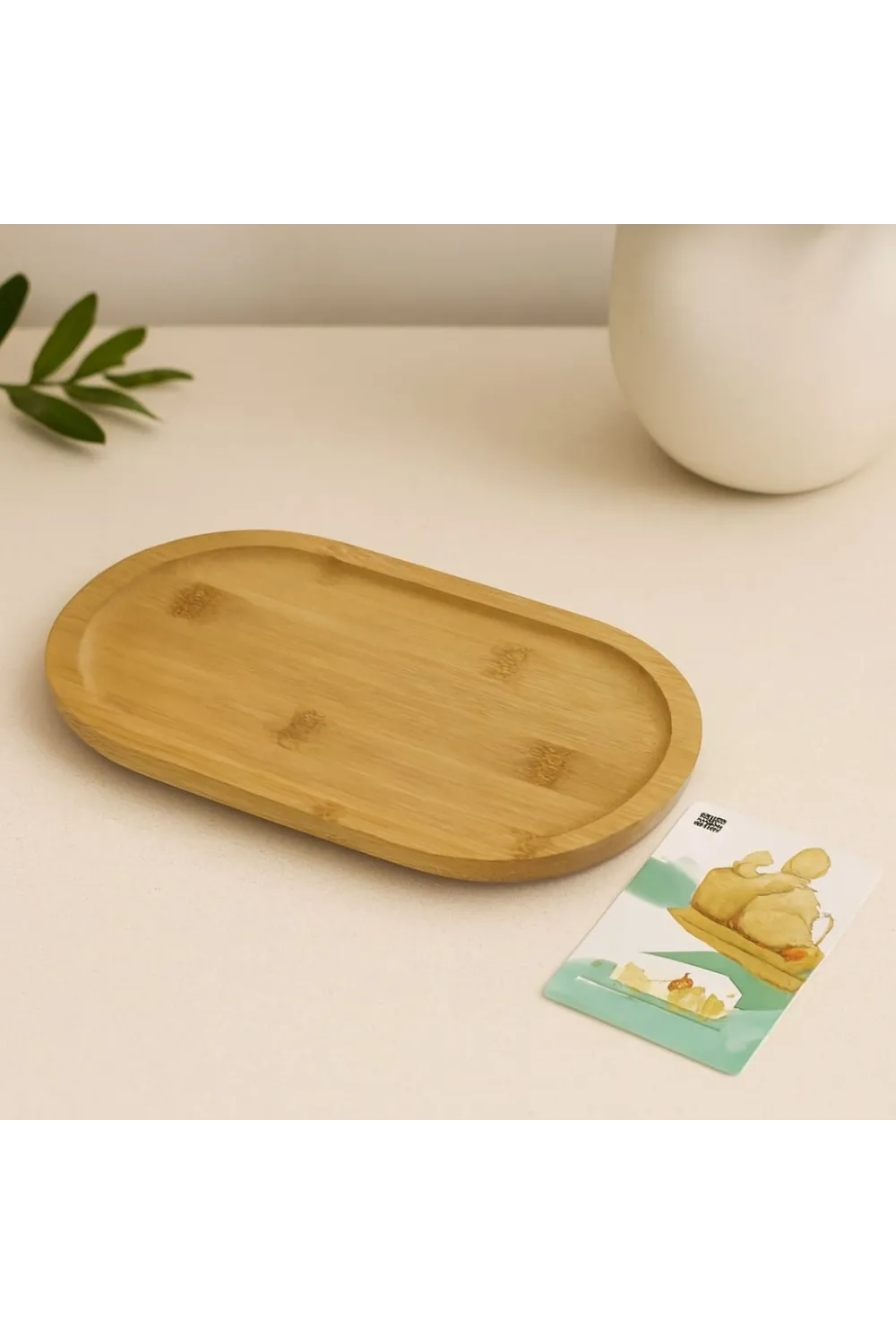 Ahşap Bambu Oval Mini Servis Tepsisi 25 x 14 x 1.4 cm