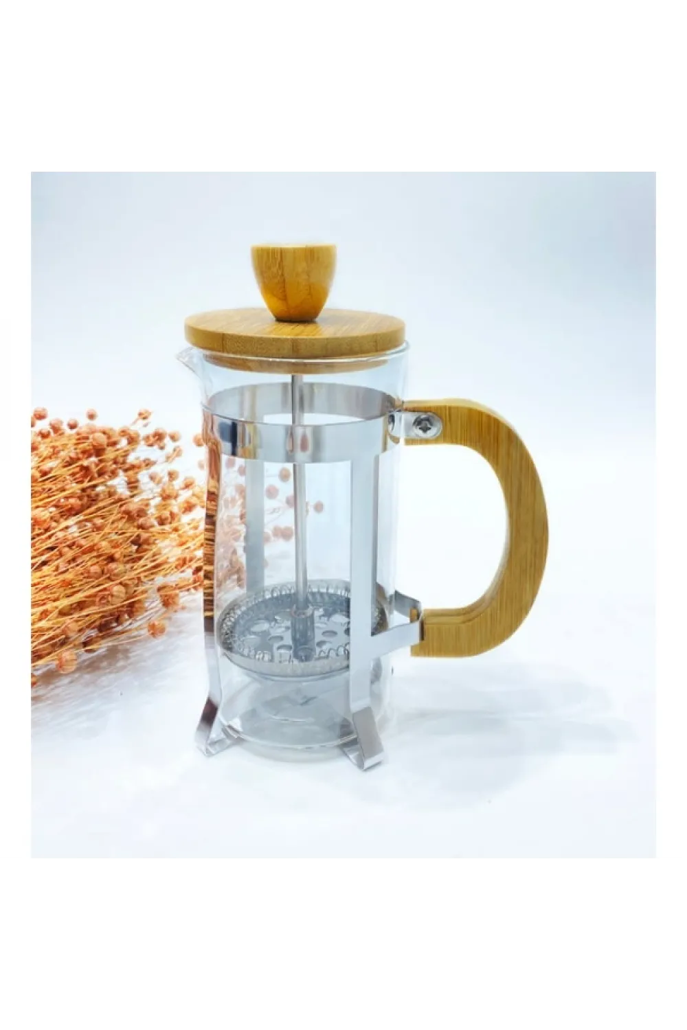 Ahşap Detaylı 350 ml Cam French Press