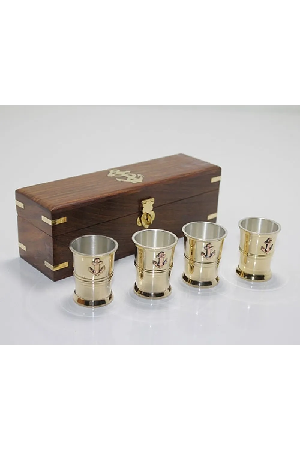 Ahşap Kutulu 4lü Pirinç Shot Bardak Seti