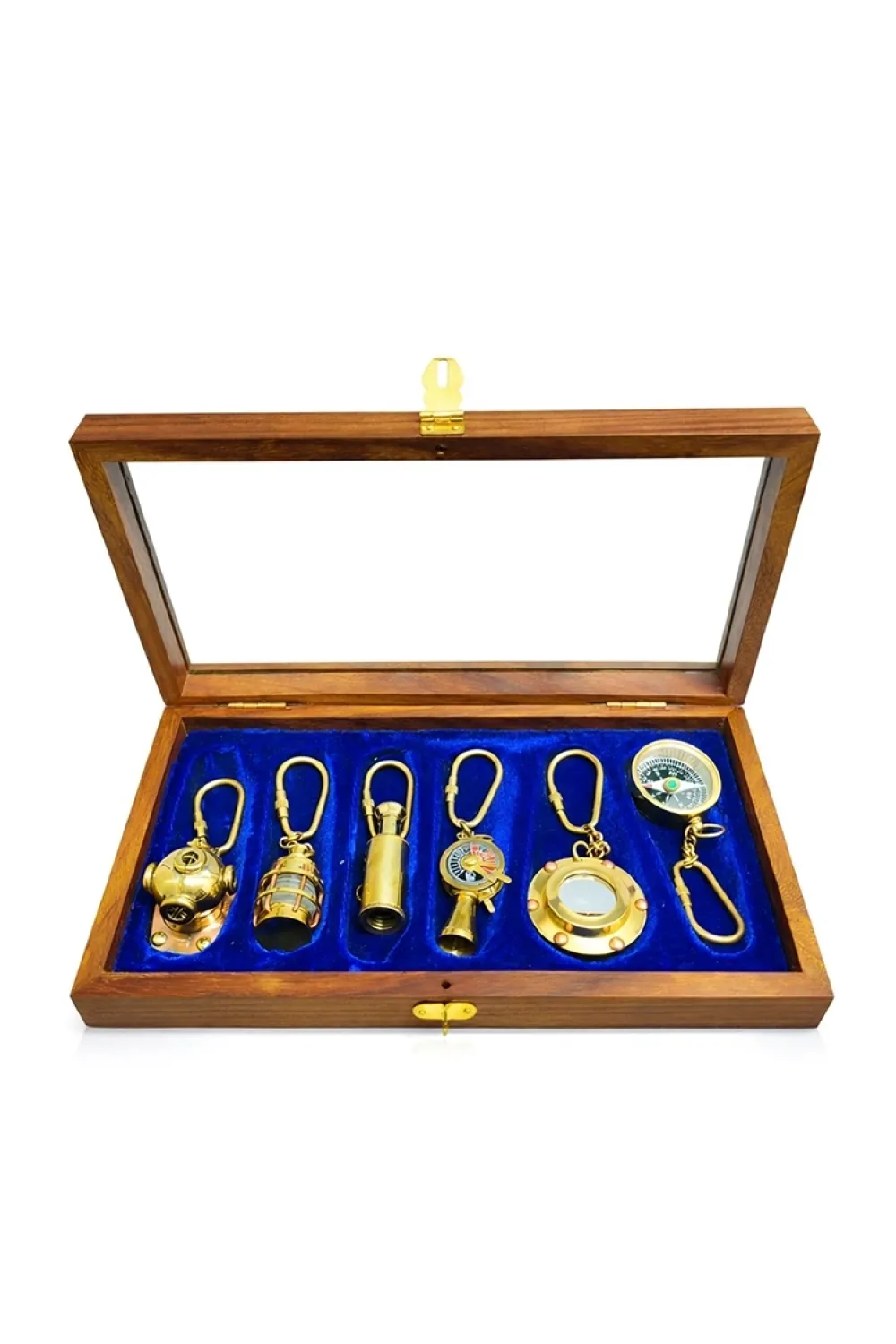 Ahşap Kutulu Denizci Temalı Pirinç Anahtarlık Seti Key-0285