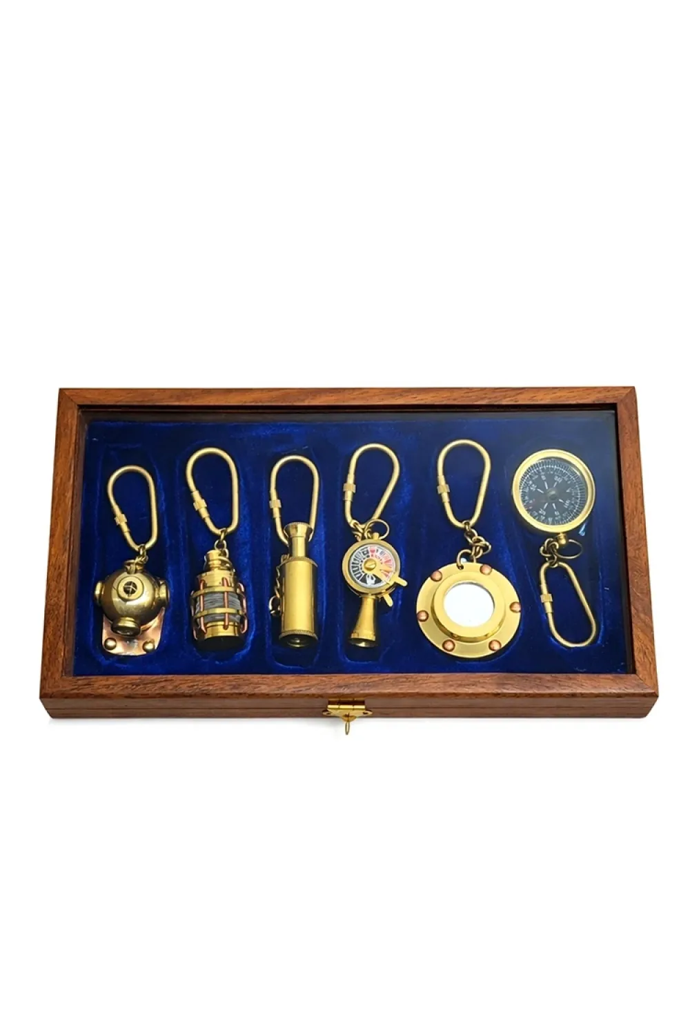 Ahşap Kutulu Denizci Temalı Pirinç Anahtarlık Seti Key-0285