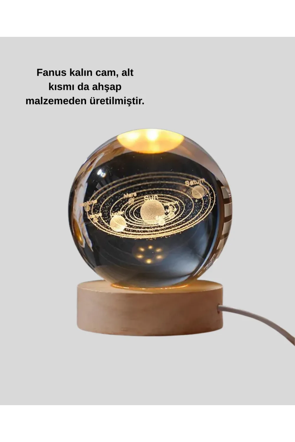 Ahşap Standlı Led Kristal Küre Lazer İşlemeli Dekoratif Obje