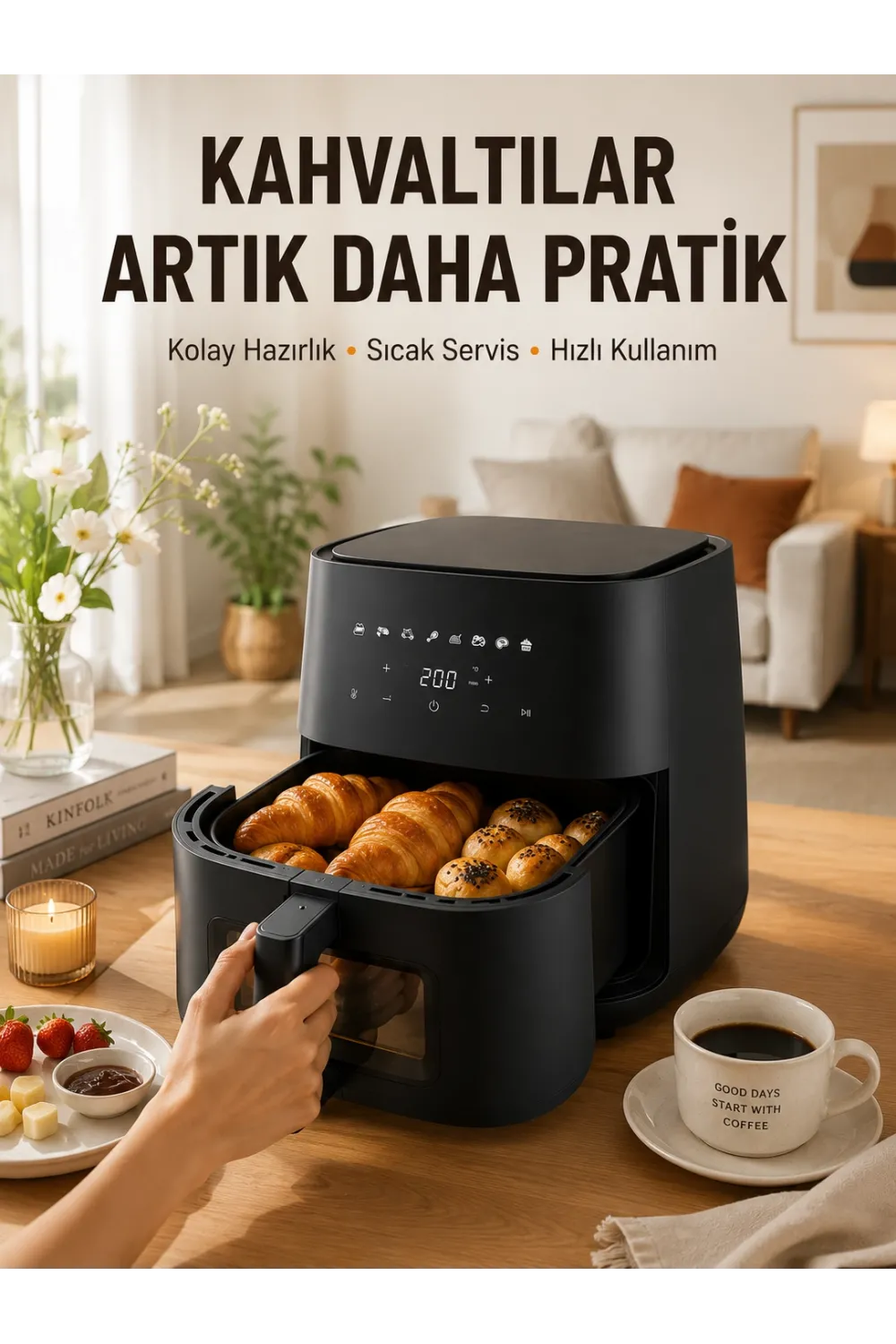 Air Fryer Mutfak Pişirme Cihazı Çok Programlı Dokunmatik