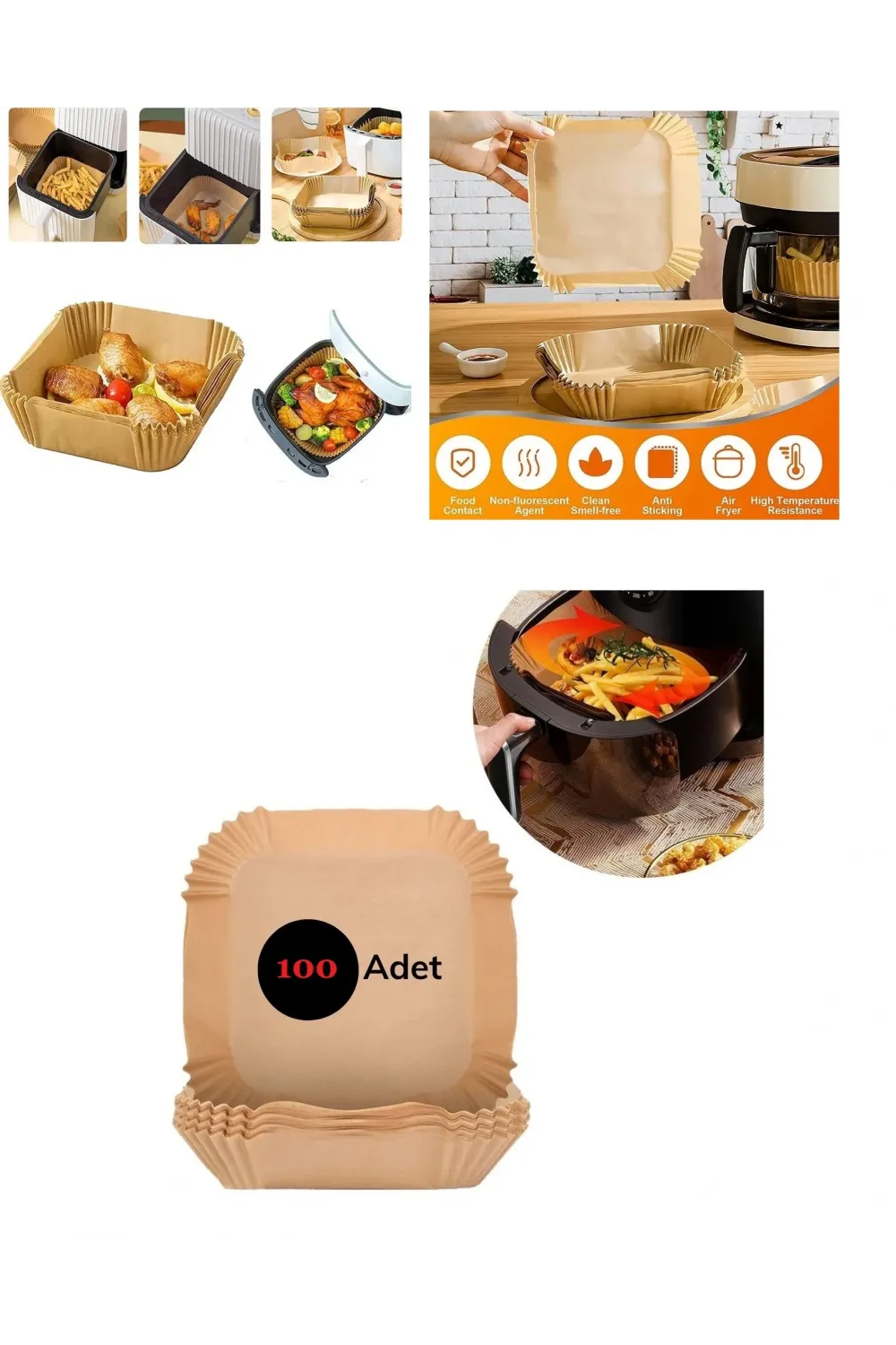 Airfreyer Fritöz Kağıdı Kare Xl / Xxl 100lü