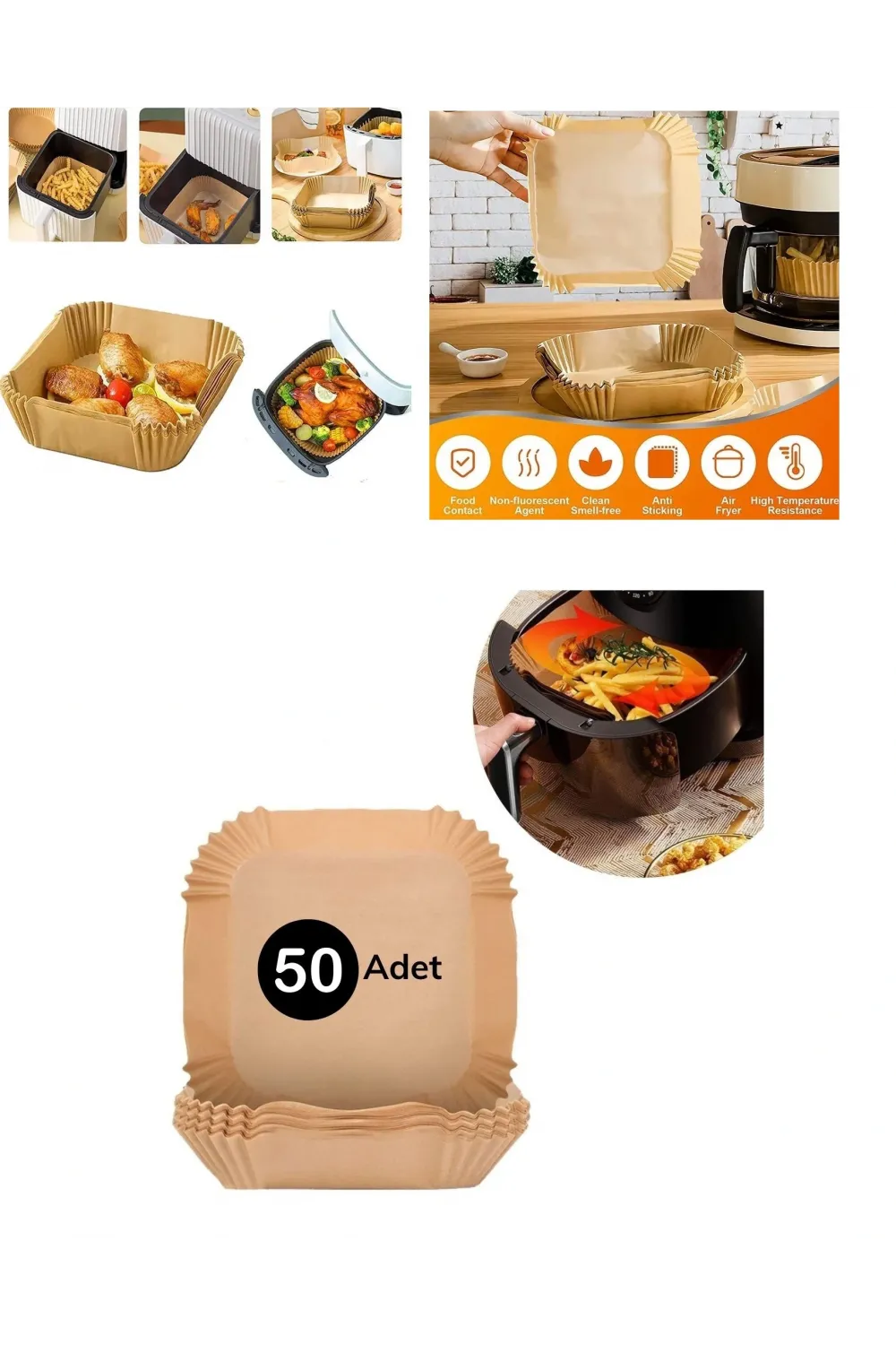 Airfreyer Fritöz Kağıdı Kare Xl / Xxl 50li