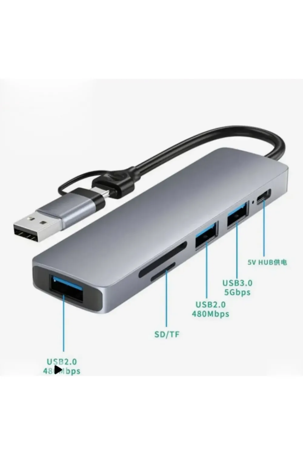 Airsky Hc13Fl 5 İn 1 Usb Type-C 2 İn 1 Çevirici