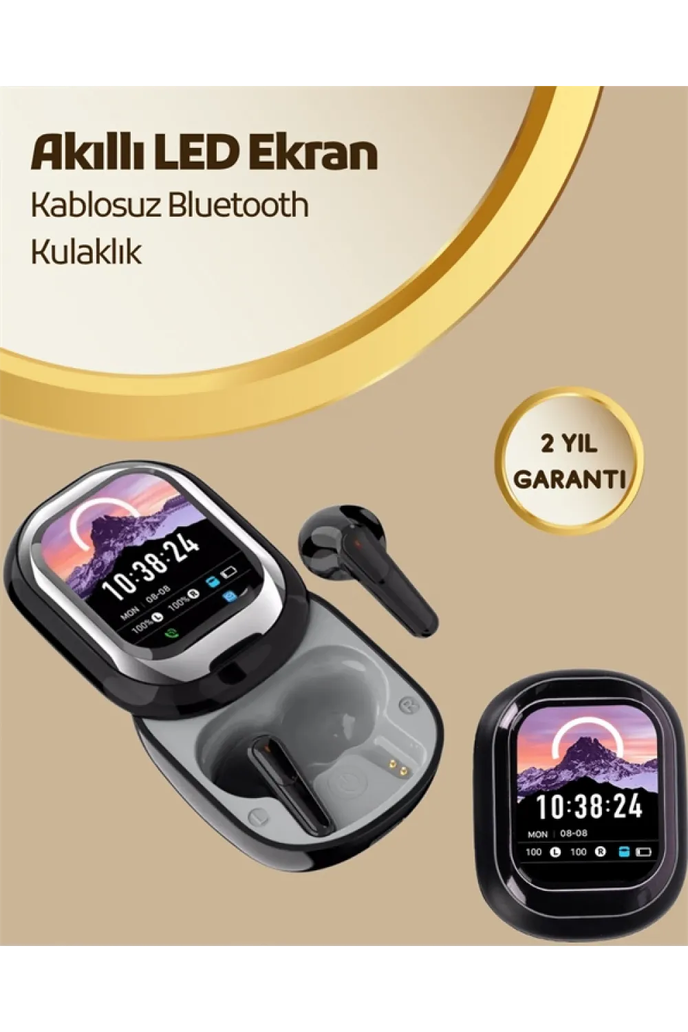 Akıllı Ekranlı Bluetooth 5.4 Kablosuz Kulaklık – Dokunmatik Ve Şarj Kutulu