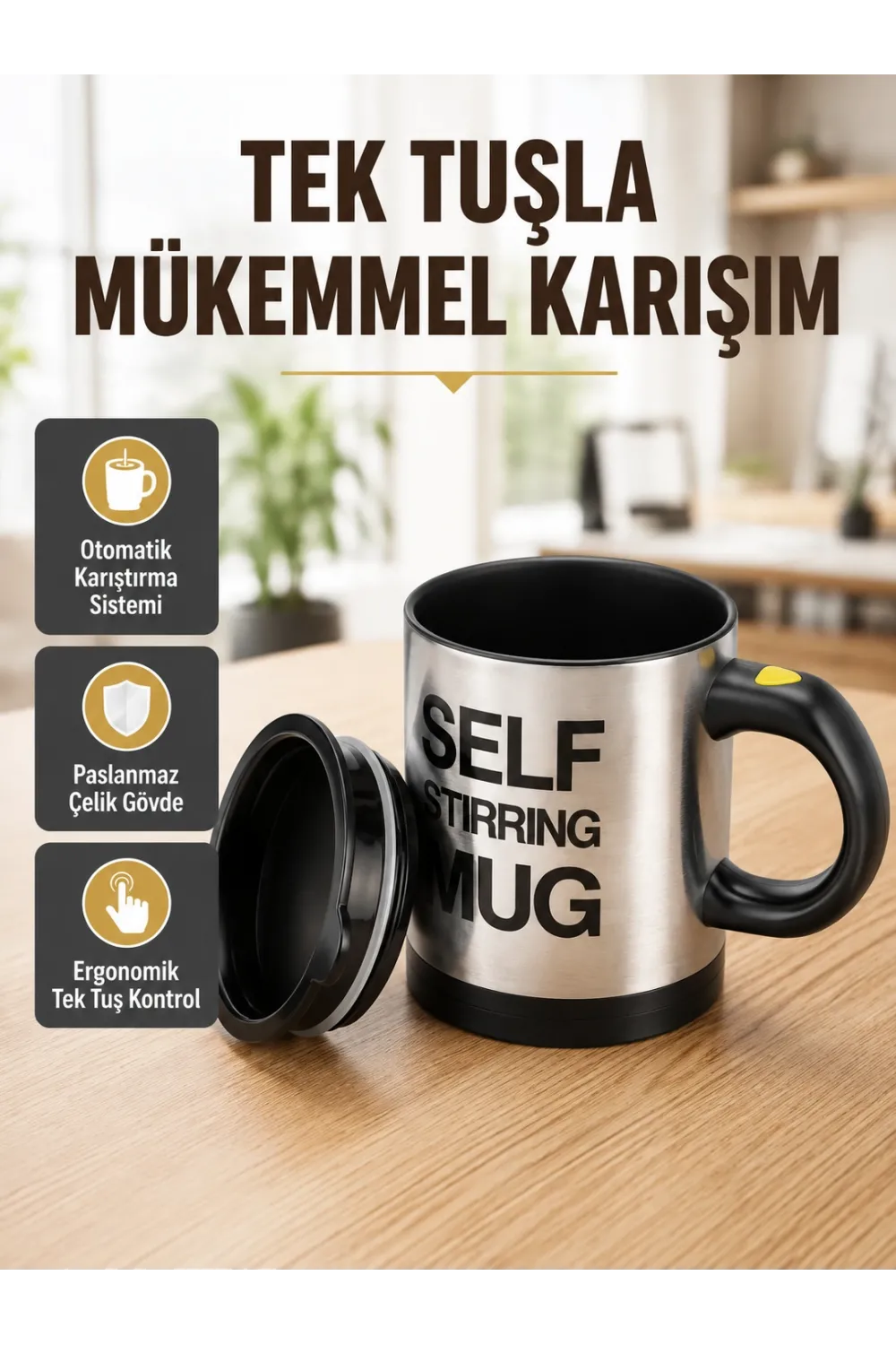 Akıllı Kendi Kendini Karıştıran Termal Kupa – Paslanmaz Çelik