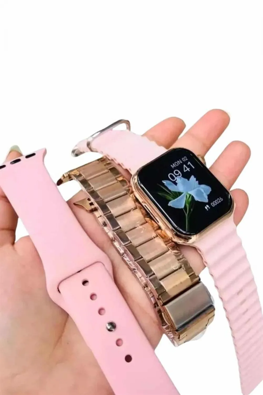 Akıllı Saat 3 Kordonlu Ve Aksesuarlı Bayanlar Için Şık Rose Renk