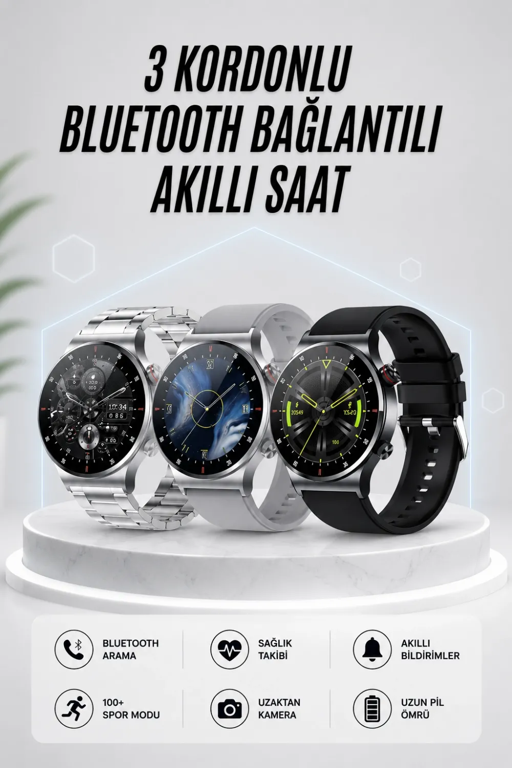 Akıllı Saat Amoled Ekran Bluetooth Bağlantılı Sesli Görüşme Nabız Ölçer