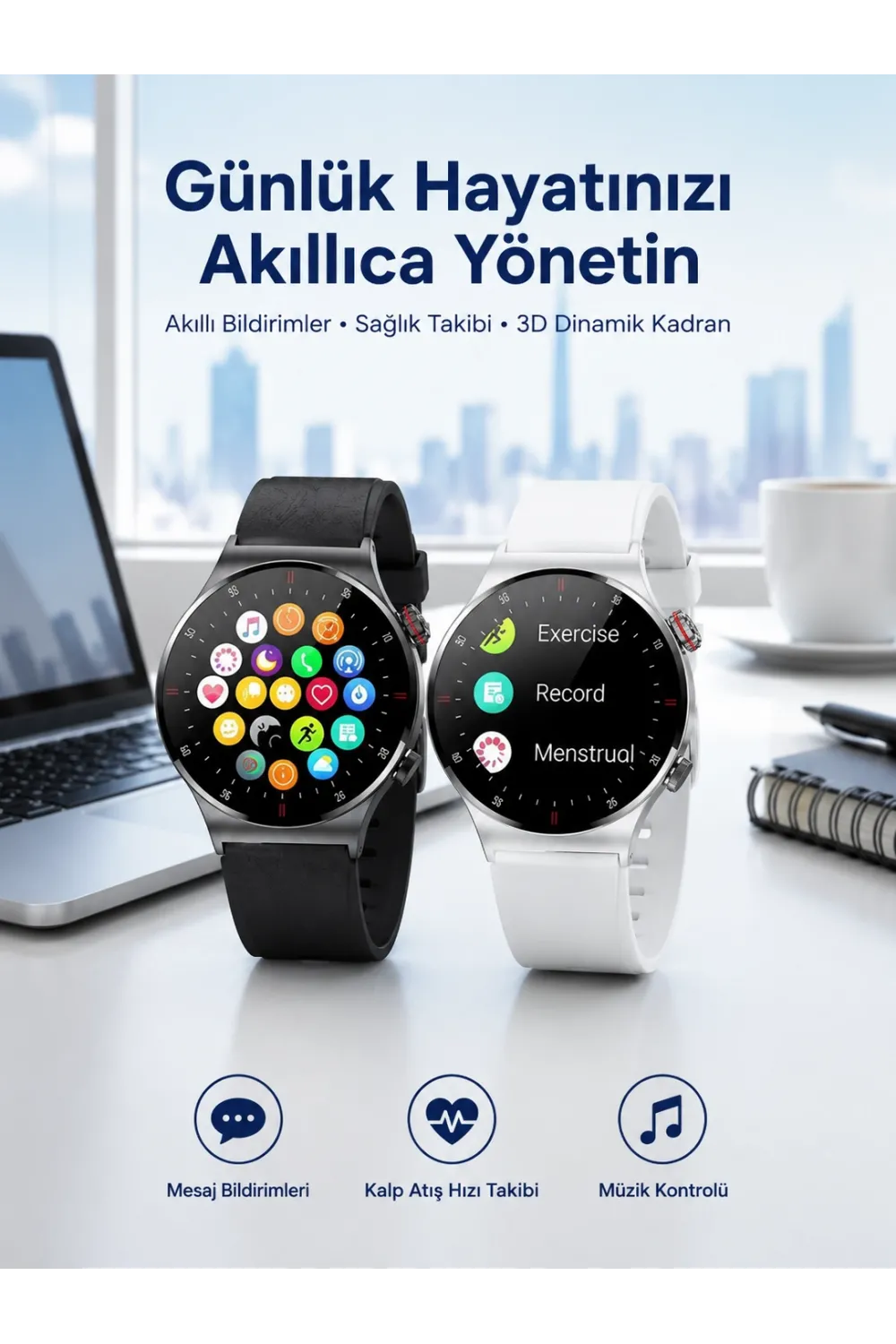 Akıllı Saat Amoled Ekran Bluetooth Bağlantılı Sesli Görüşme Nabız Ölçer