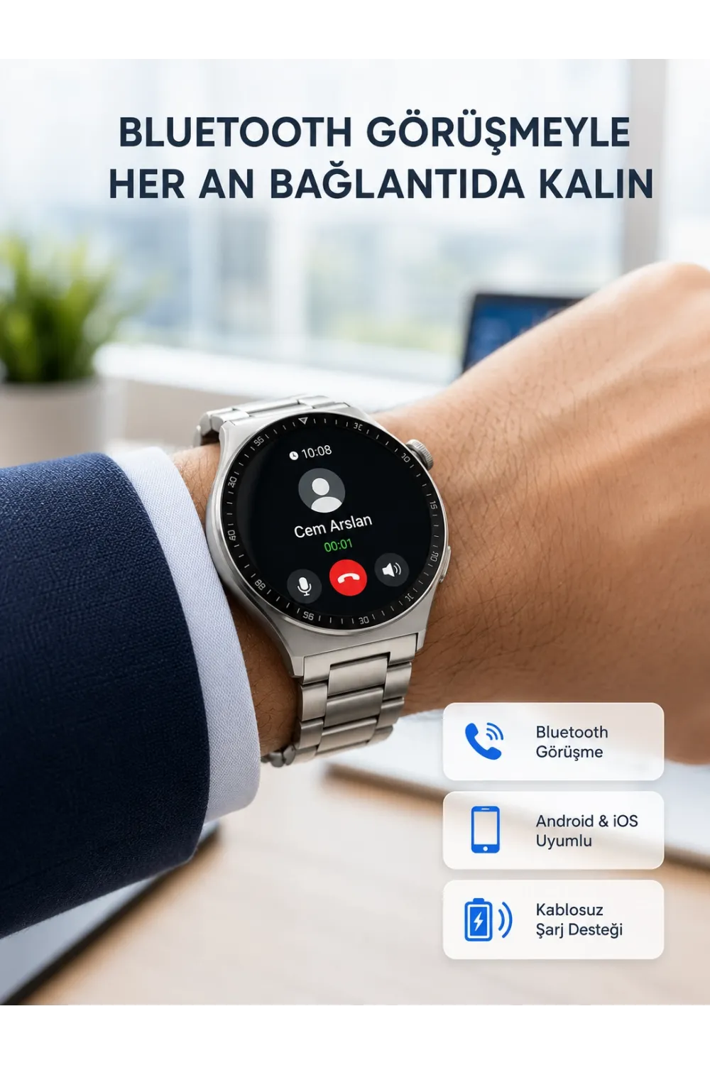 Akıllı Saat Nfc – Bluetooth Arama Ve Kablosuz Şarj Özellikli