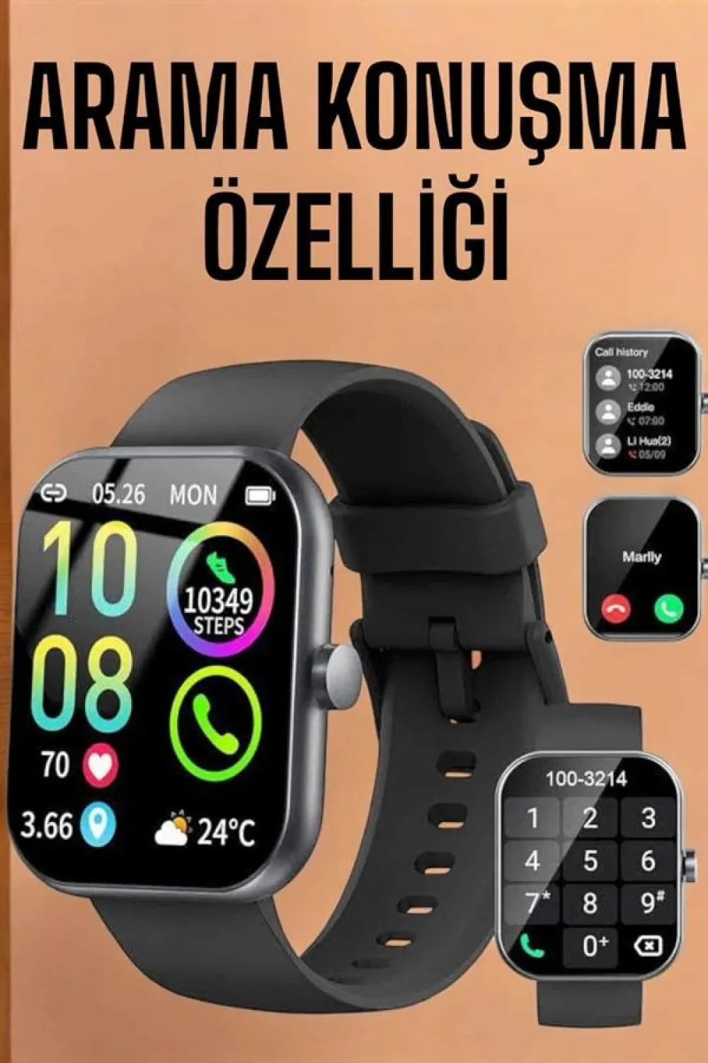 Akıllı Saat Tema Değiştirme Bluetooth Bağlantılı Arama Cevaplayan