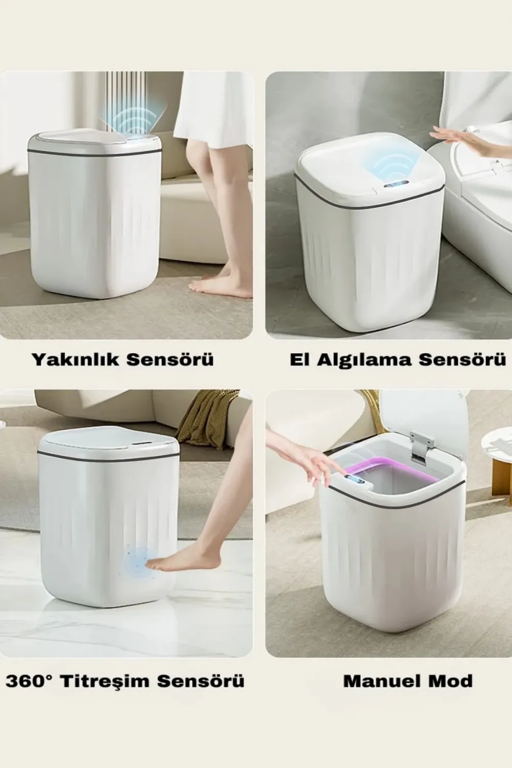 Akıllı Sensörlü Antibakteriyel Çöp Kovası 20 Lt Piller Kutuya Dahil