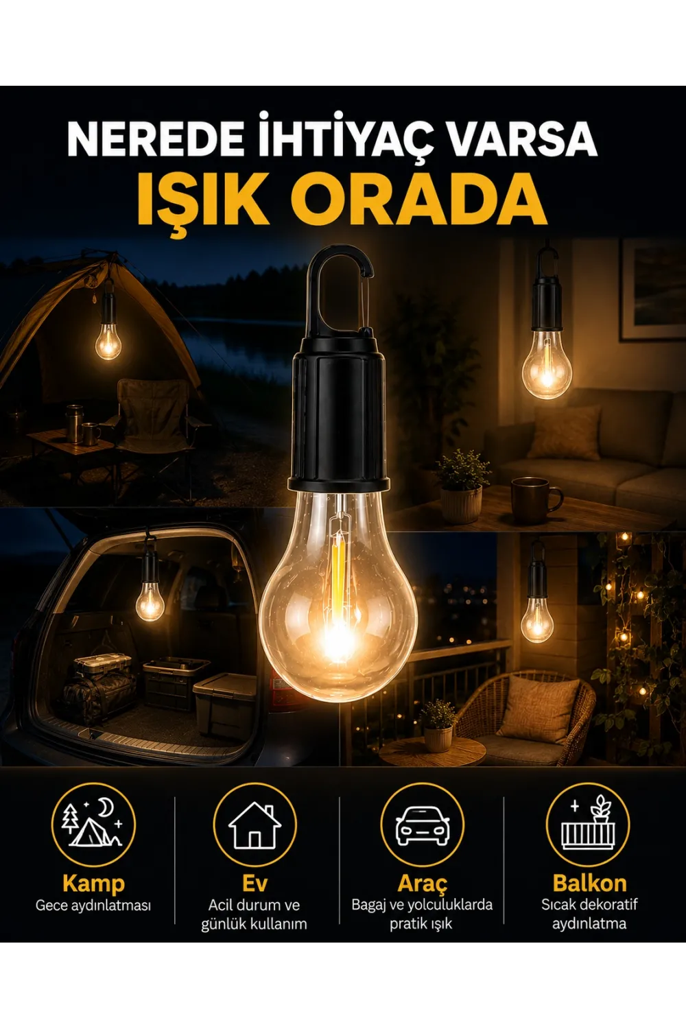 Akıllı Sensörlü Usb Şarjlı Kamp Lambası