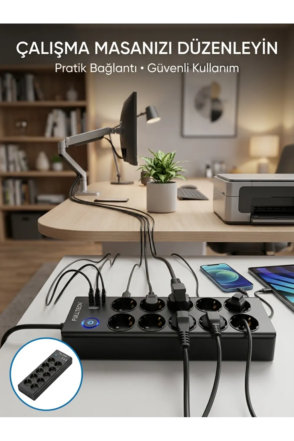 Akım Korumalı 10lu Çoklu Priz Usb-a Ve Type-c Şarj Çıkışlı
