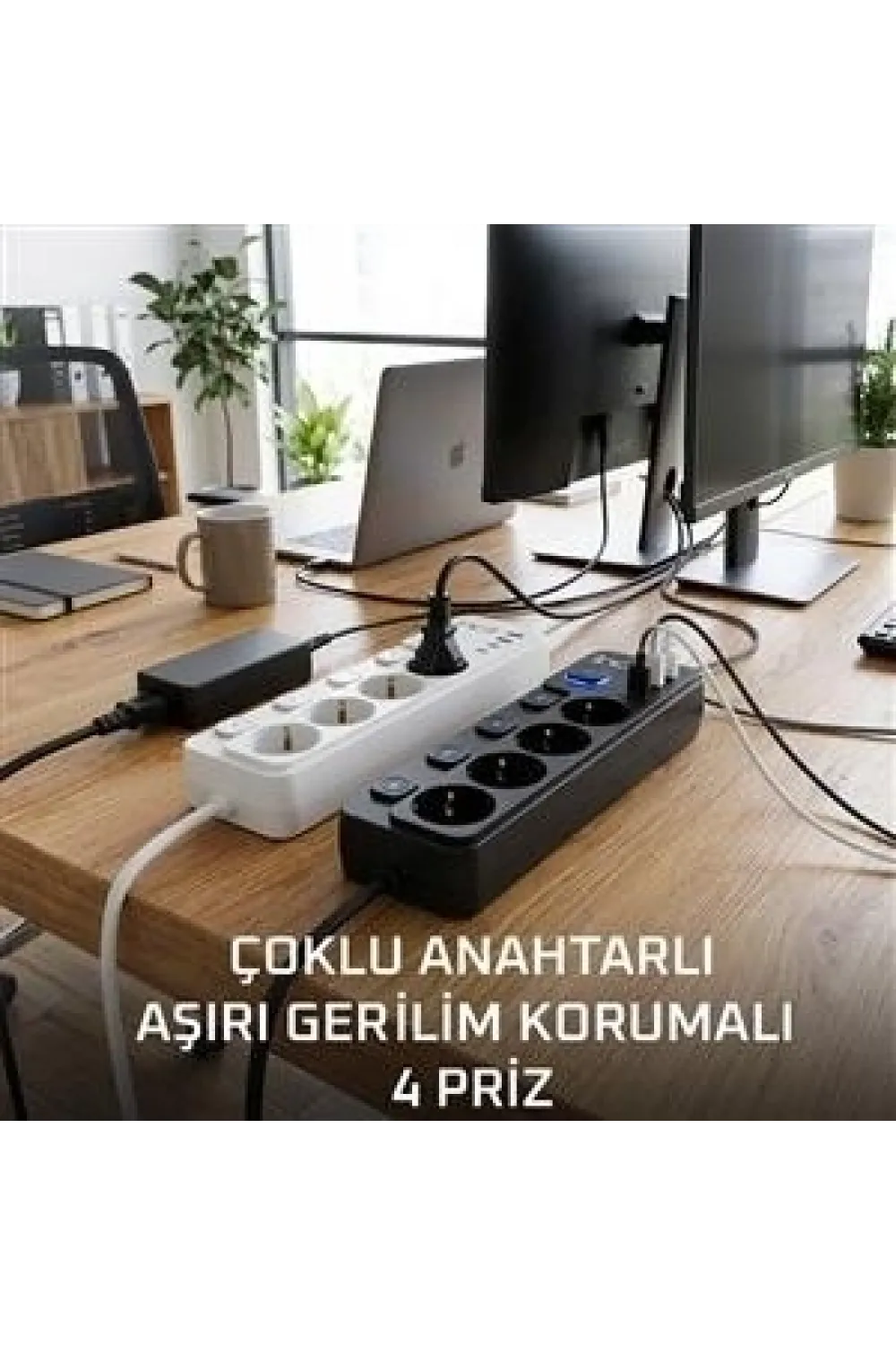 Akım Korumalı 4’lü Priz 2xusb 2xtype-c Çıkış Yüksek Gerilim Koruma Priz Çoğaltıcı