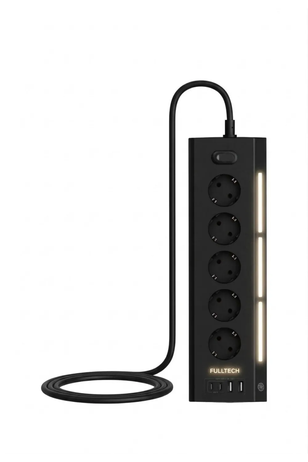 Akım Korumalı 5’li Priz 2xusb 2xtype-c Çıkış Dokunmatik Işıklı Akım Koruma Çoklu Priz Çoğaltıcı Siyah