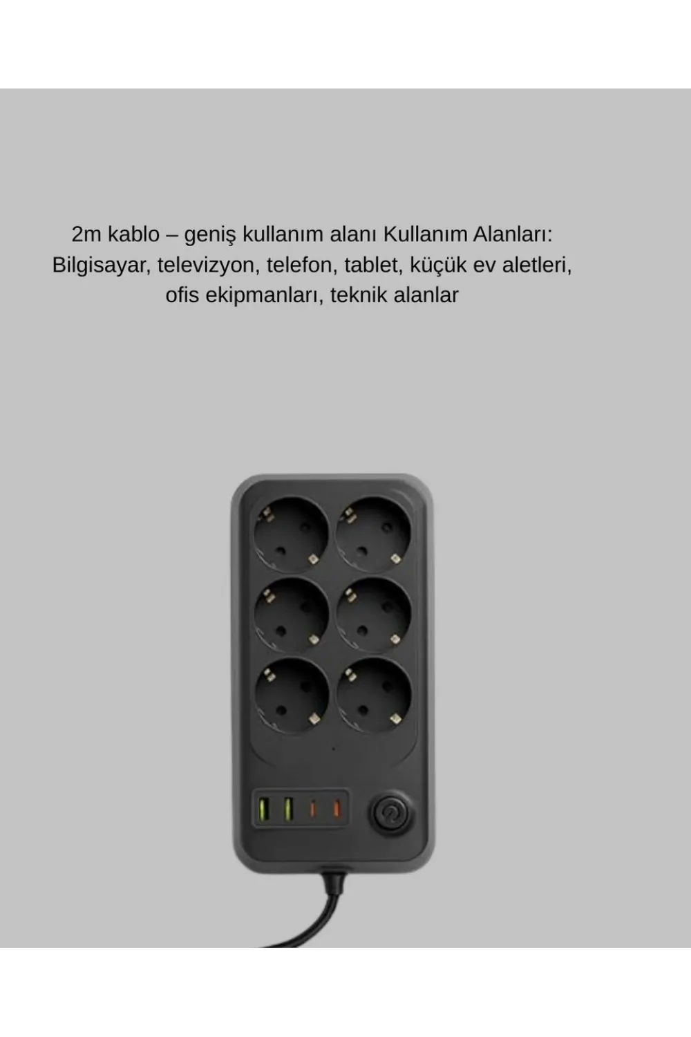 Akım Korumalı 6’lı Priz 2xusb 2xtype-c Çıkış Yüksek Gerilim Koruma Çoklu Priz Çoğaltıcı