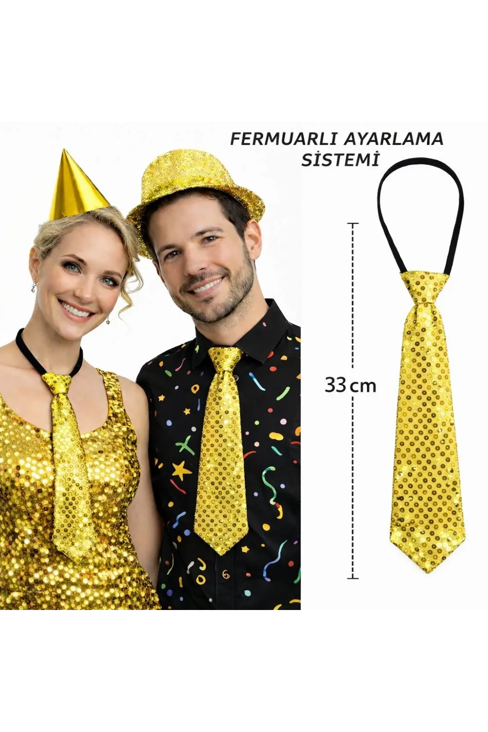 Altın Renk Pul Payetli Işıltılı Parti Kravatı 33 cm