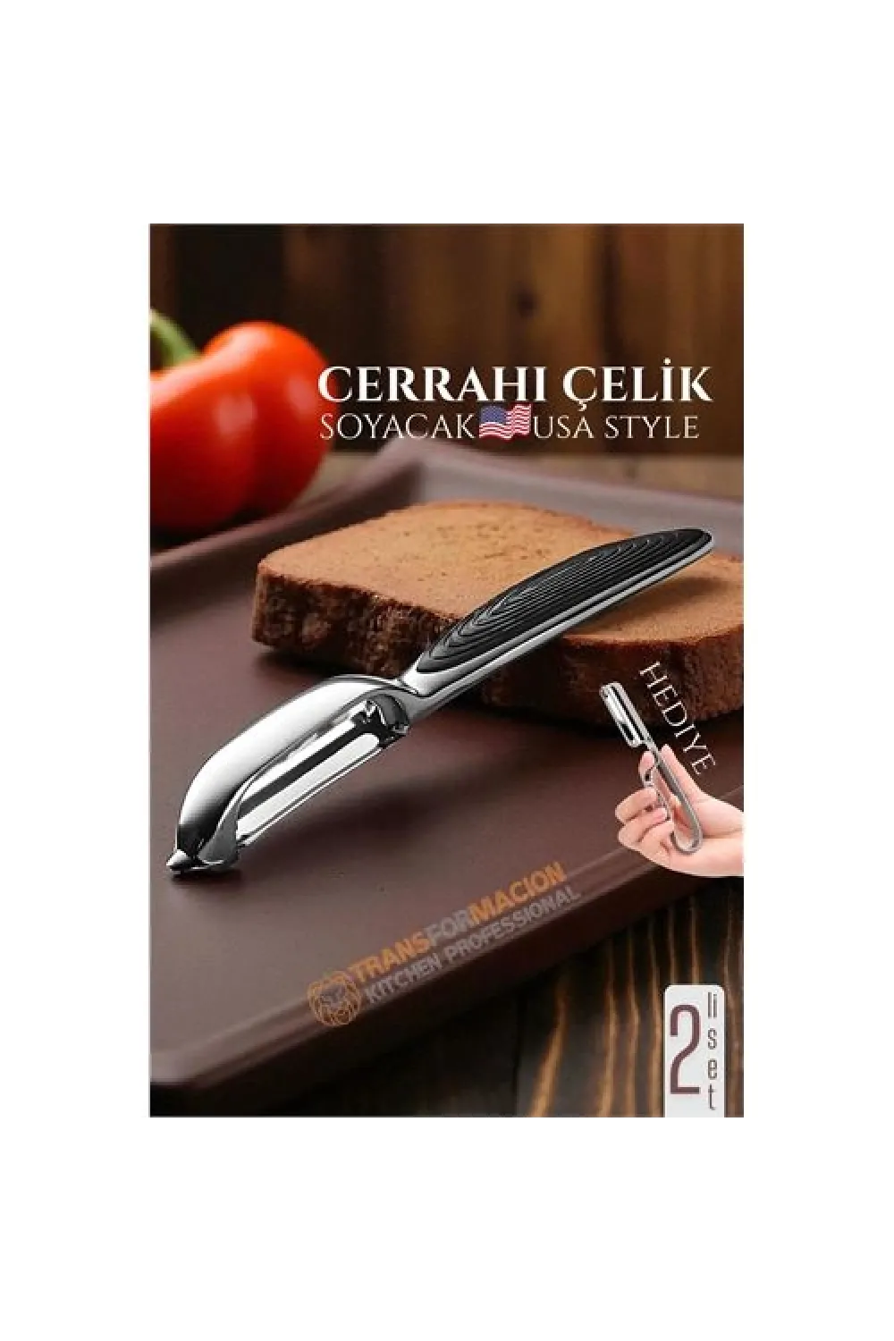 Amerikan Tip Soyacak Seti- Sebze Soyacağı Profesyonel Paslanmaz Çelik 2 li SET 722014