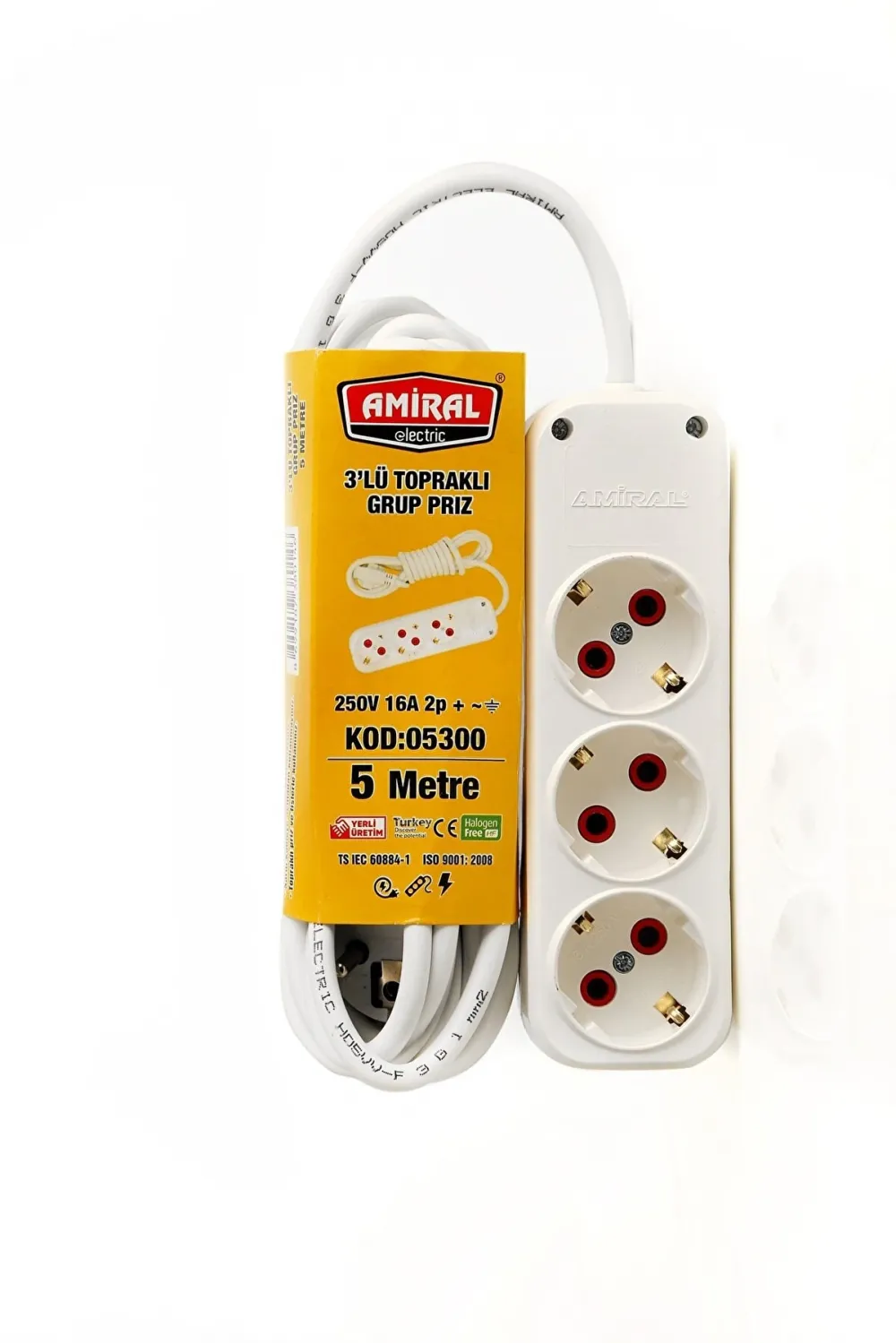 Amiral 3 Lü Topraklı 5 Metre Kablolu Grup Priz