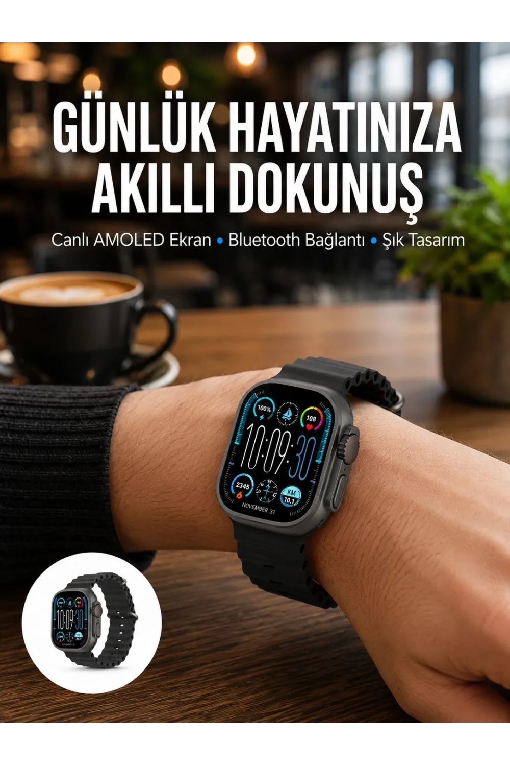 Amoled Akıllı Saat Bluetooth Arama Su Geçirmez Yeni Nesil