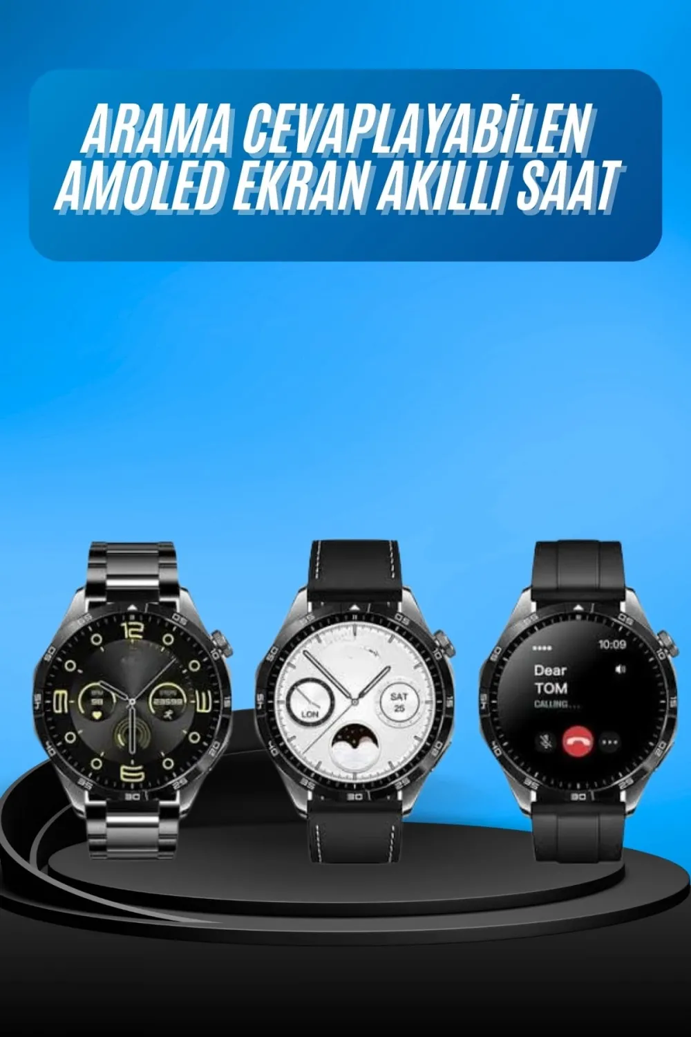 Amoled Ekran 3 Kordonlu Akıllı Saat 5.0 Bluetooth Bağlantılı Android Ve İos Uyumlu