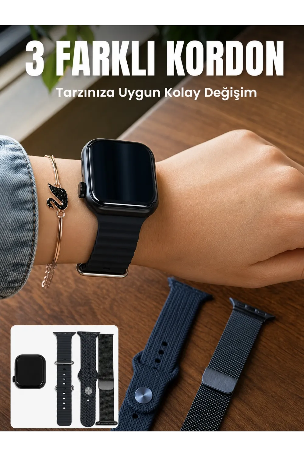 Amoled Ekranlı Bluetooth Aramalı 3 Kordonlu Akıllı Saat