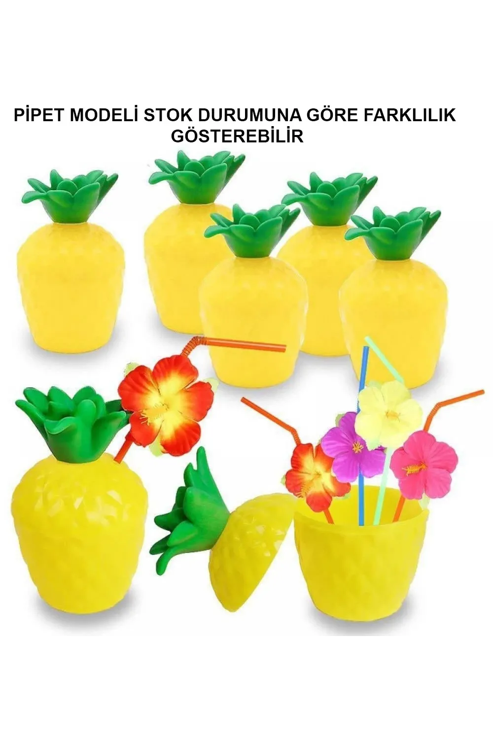 Ananas Hawaii Luau Aloha Pipetli İçecek Kabı Bardak 10x13 Cm 1 Adet