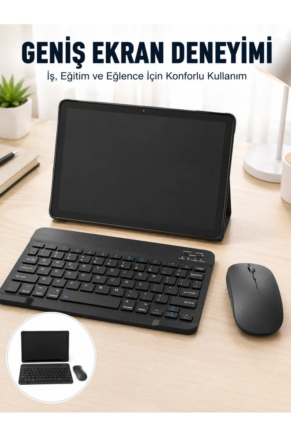 Android İşletim Sistemli Sım Kart Girişli Tablet Bluetooth Klavye Mouse Seti Mobil İnternet Destekli