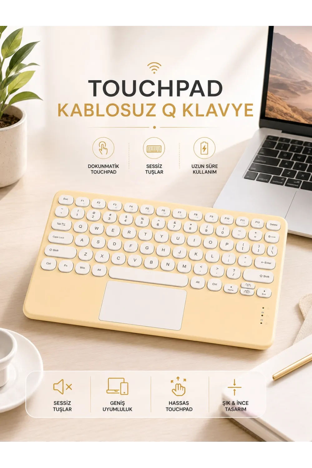 Android Ve İos Uyumlu Bluetooth Klavye Touchpad Slim Kablosuz Wifi Q Klavye