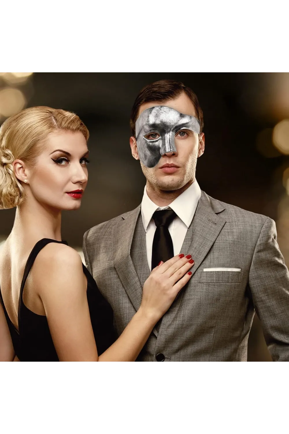 Antik Eskitme Gümüş Erkek Yarım Maske - Phantom & Balo Maskesi