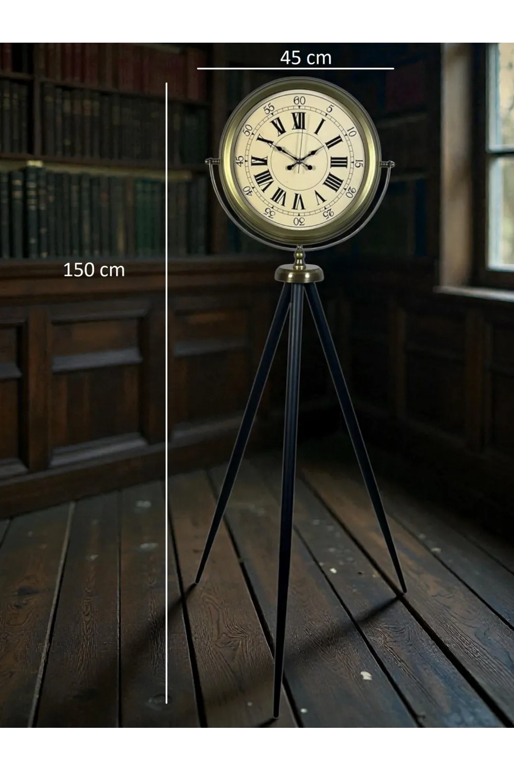 Antik Görünümlü Eskitme Tripod Ayaklı Saat