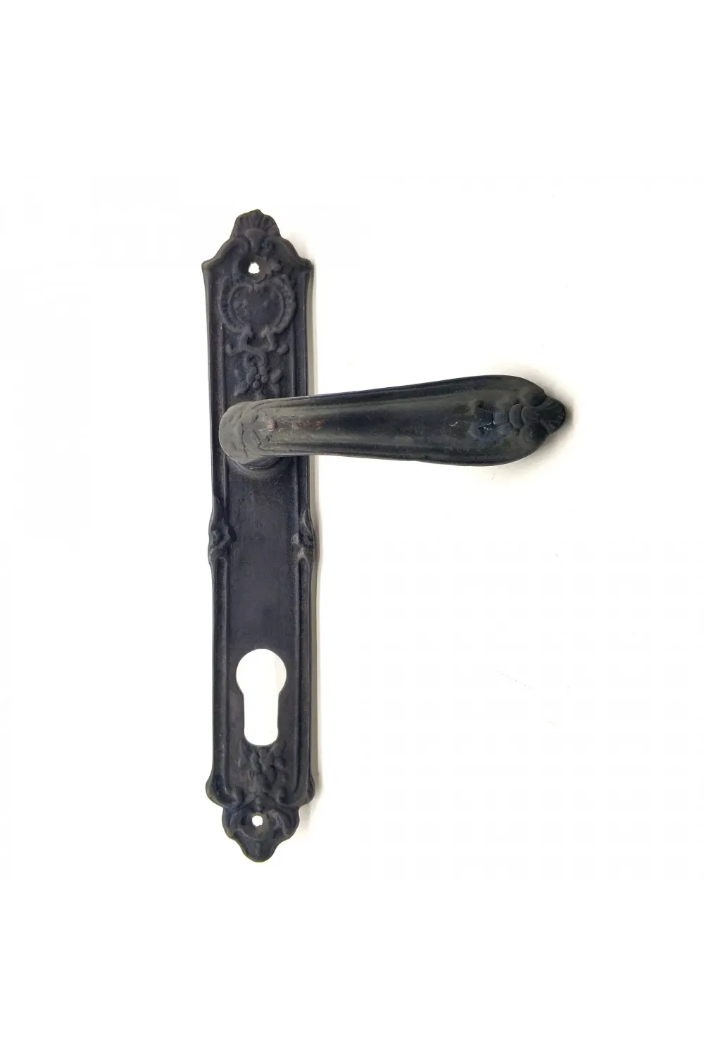 Antika Tarz Dekoratif Pirinç Çiçekli Oda Kapı Kolu - 240x40 Mm, Oksit