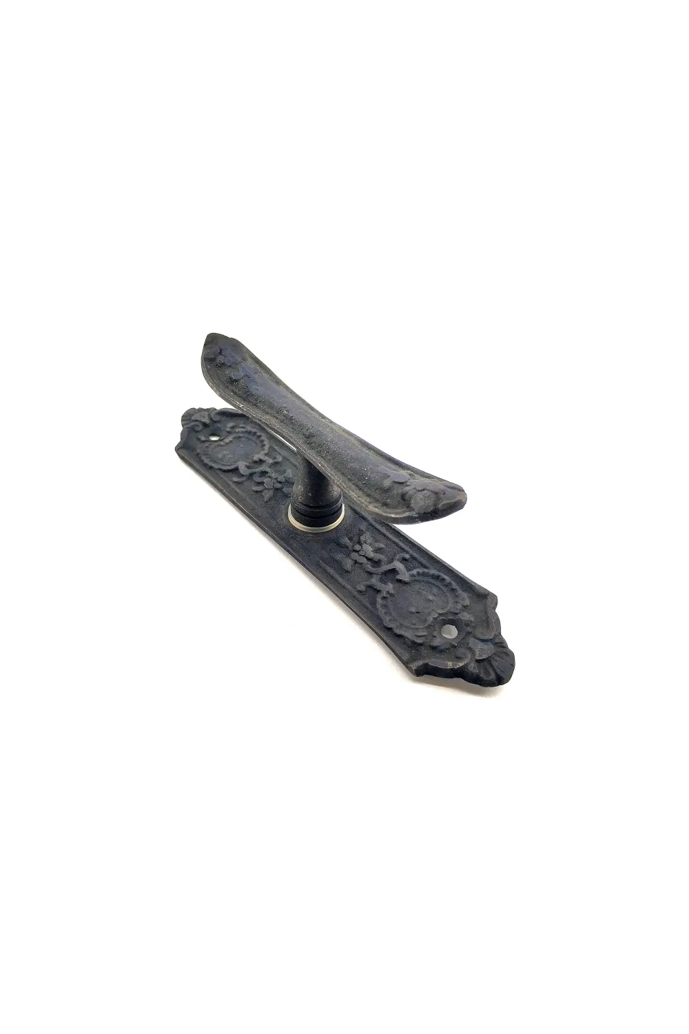 Antika Tarz Dekoratif Pirinç Çiçekli Pencere Kolu - 165x38 mm, Oksit