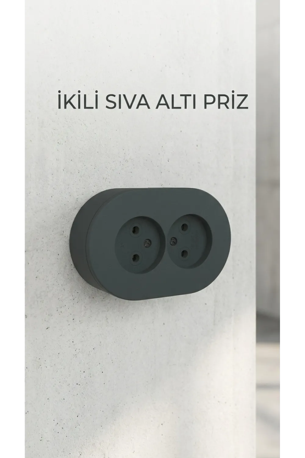 Antrasit Renkli İkili Topraklı Priz - Sıva Üstü Kullanım İçin Uygun