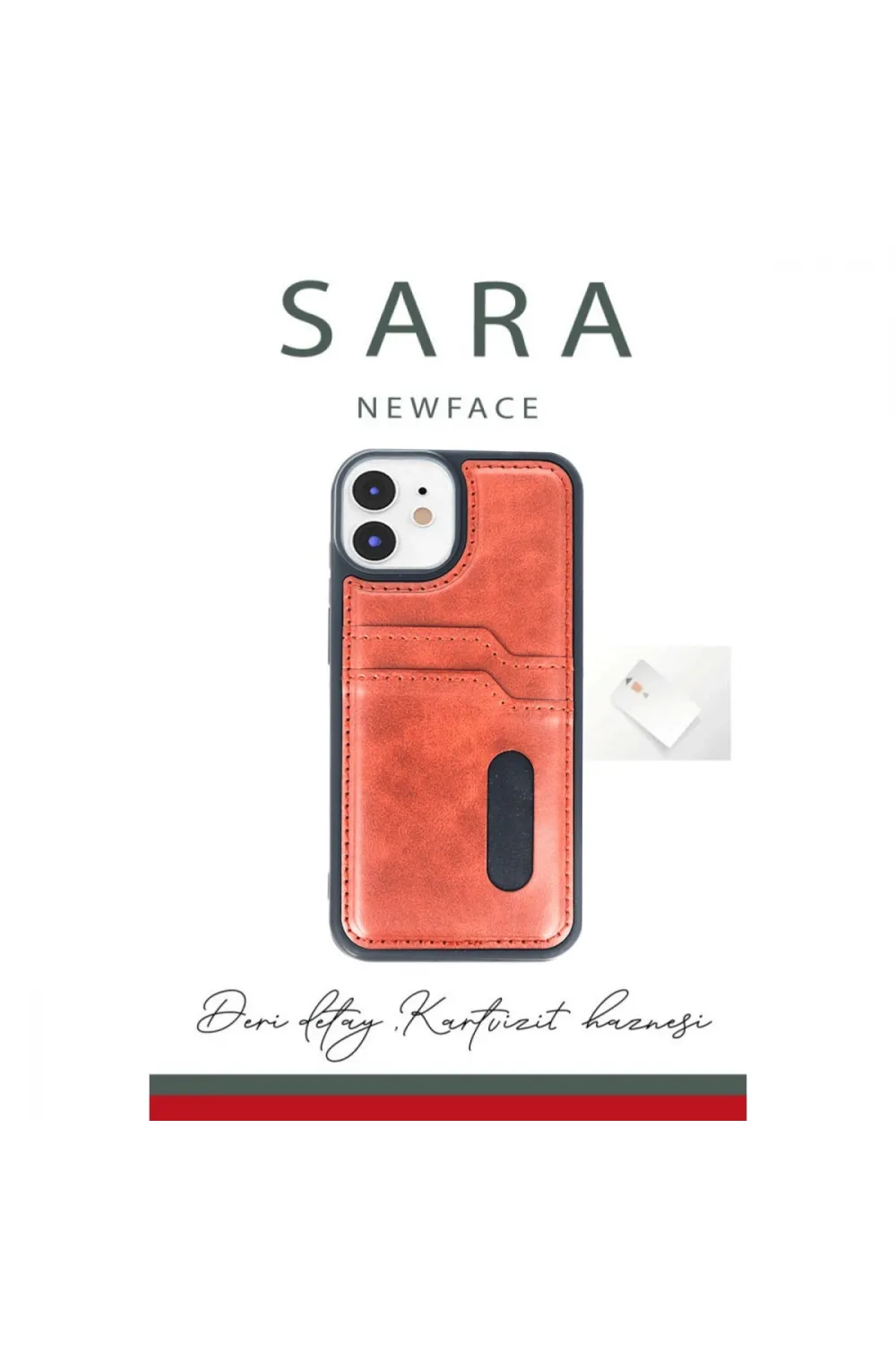 Apple İphone 11 Kılıf Sara Kartvizitli Deri Kılıf - Taba